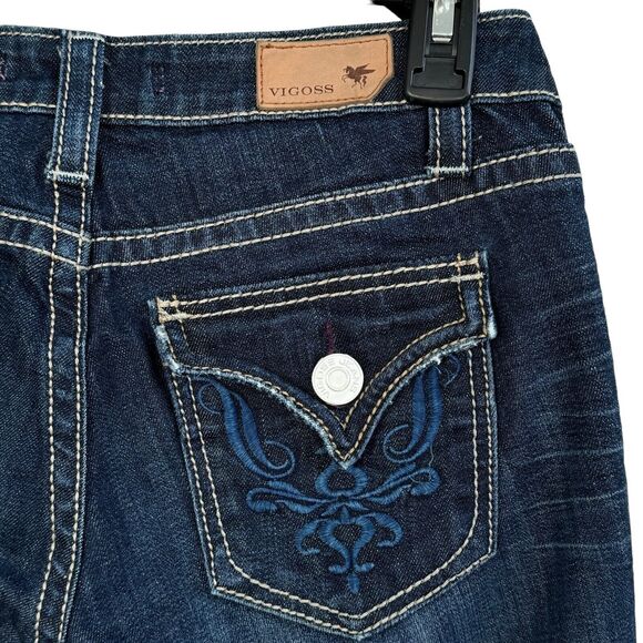 Vigoss Juniors SZ 1 Jeans Bootcut Low-Rise Button-Flap Pockets Whiskered Blue - Picture 7 of 11
